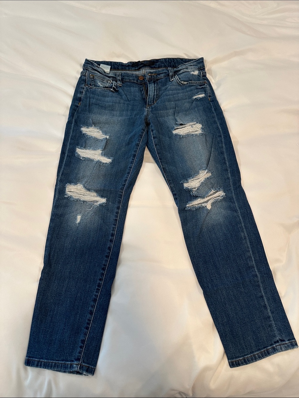 Classic Distressed Blue Women's Jeans: Slim Crop